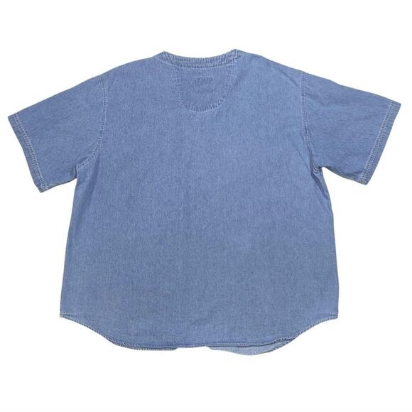 Vtg Quizz NY Demin Embroidered Short Sleeve Button Down Cottage Bears London 22 - Picture 2 of 5